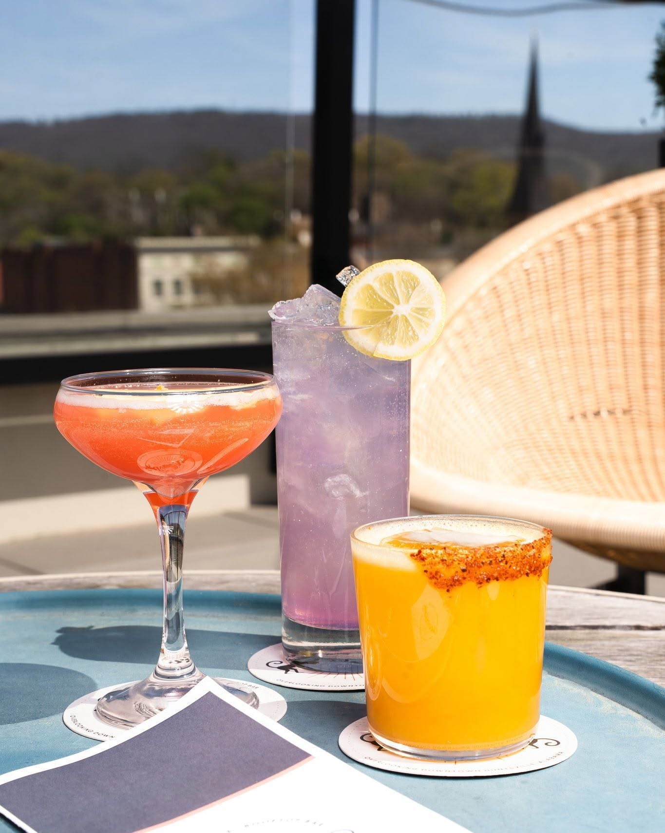 cocktails on the rooftop bar table