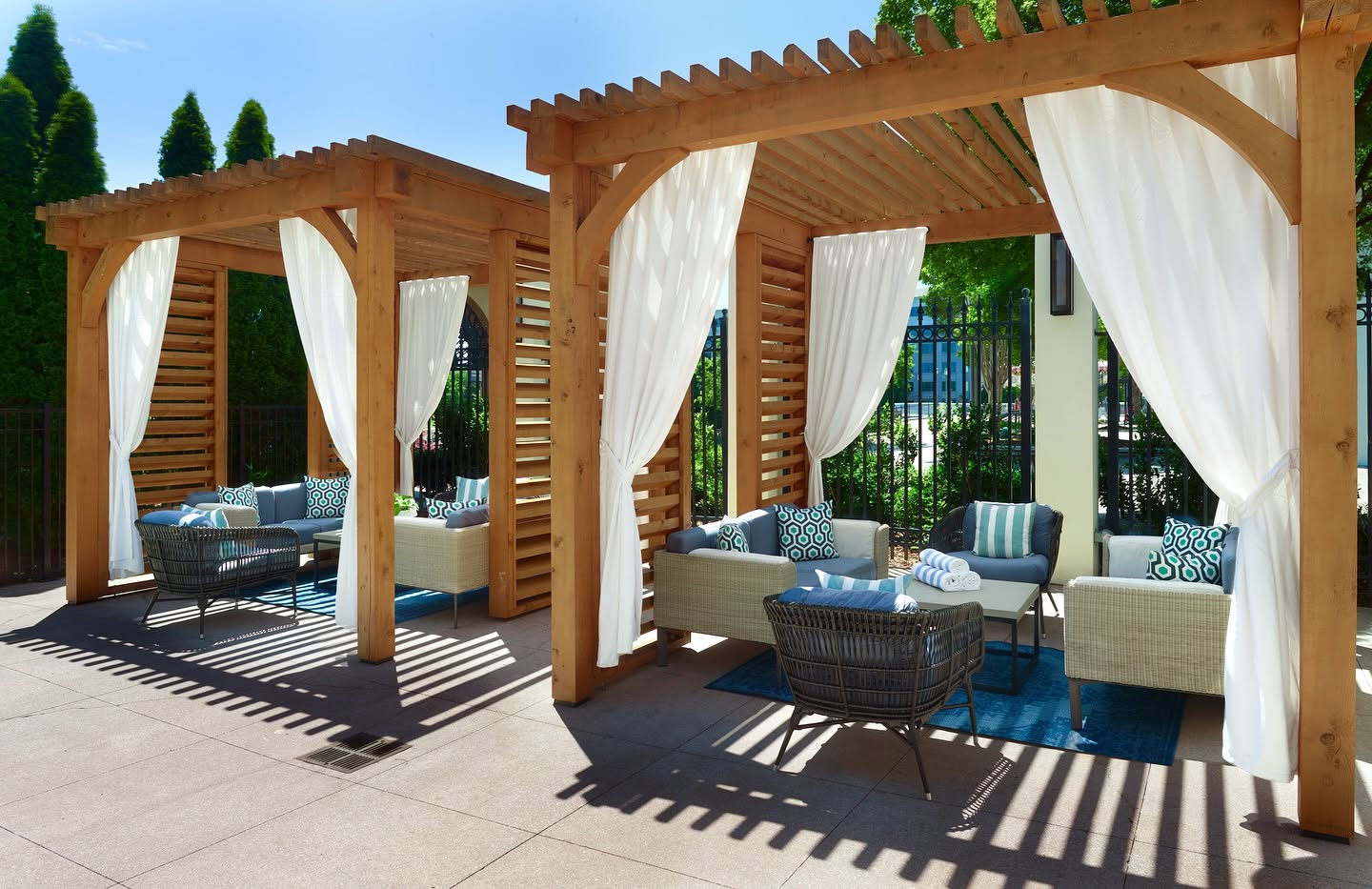 patio chairs and cabanas