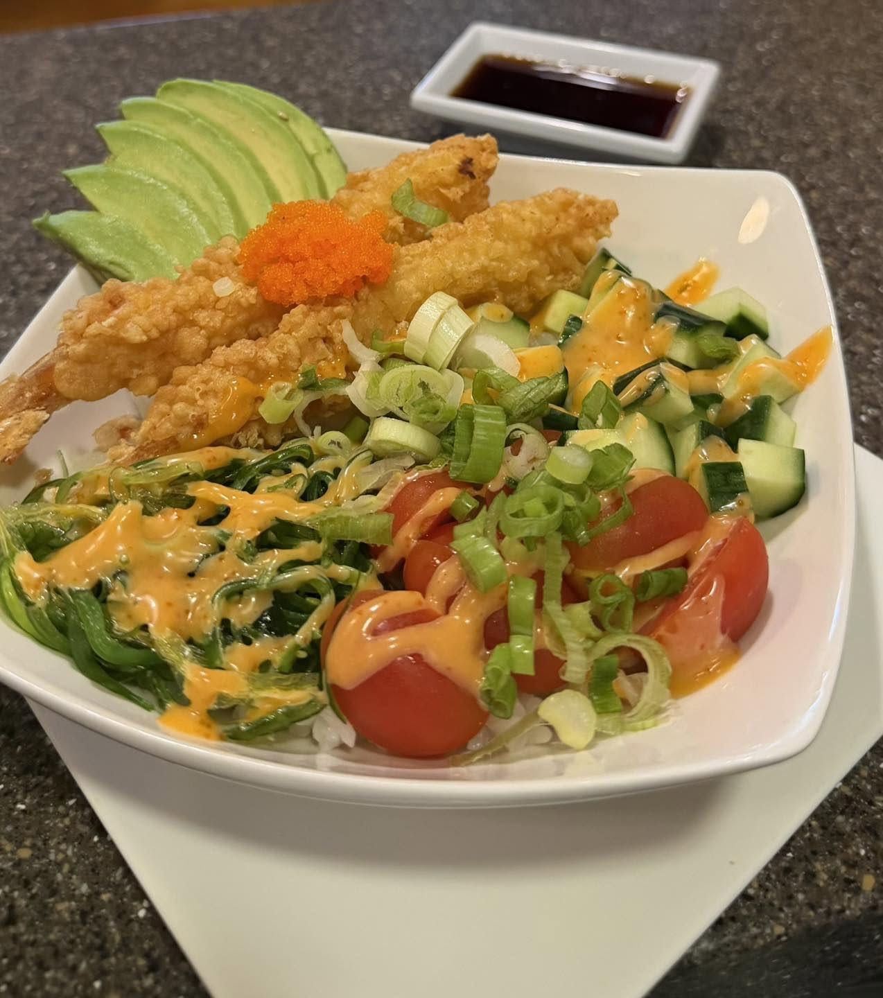 shrimp tempura poke bowl