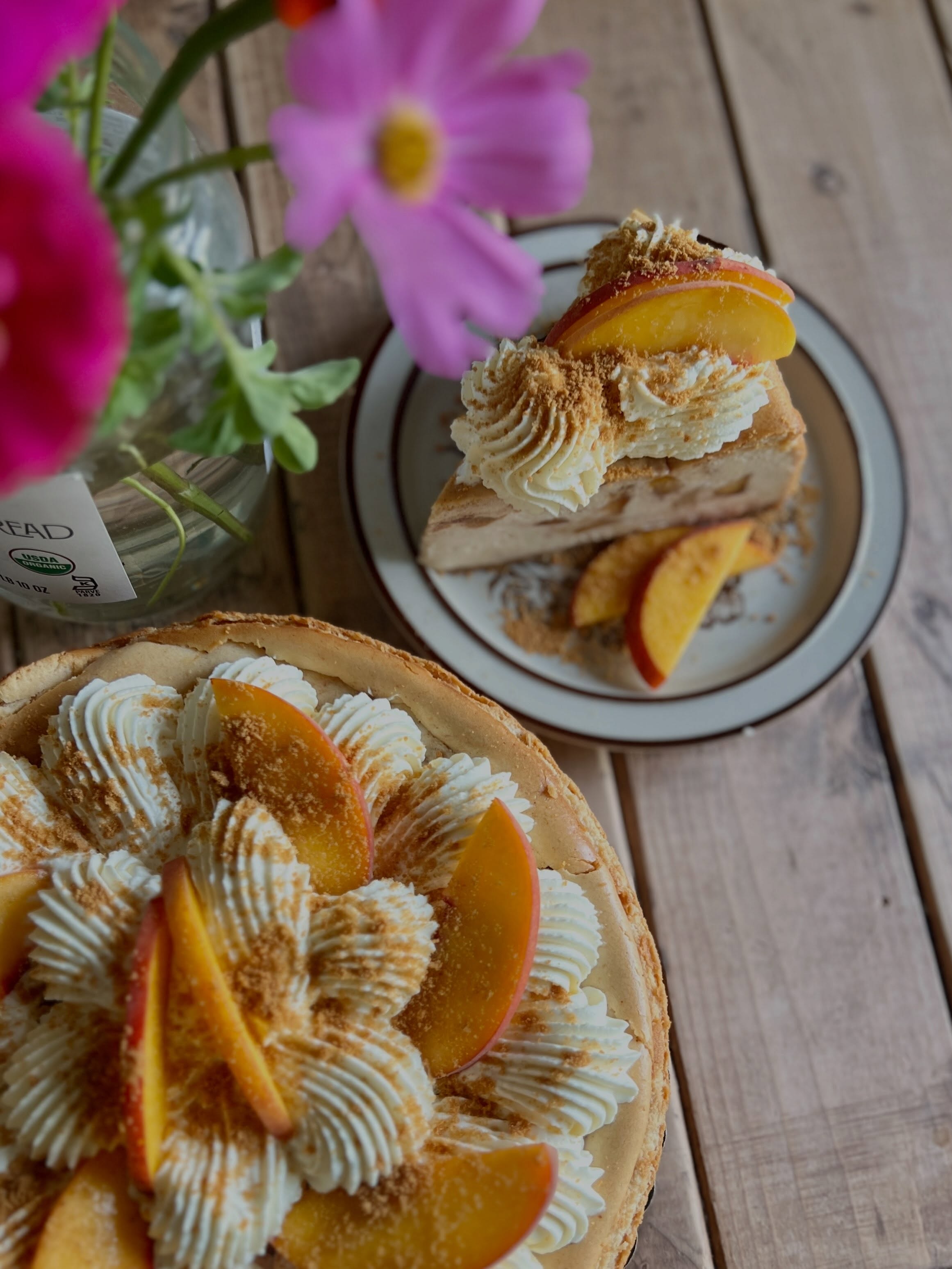 the moon summer peach pie whole and sliced