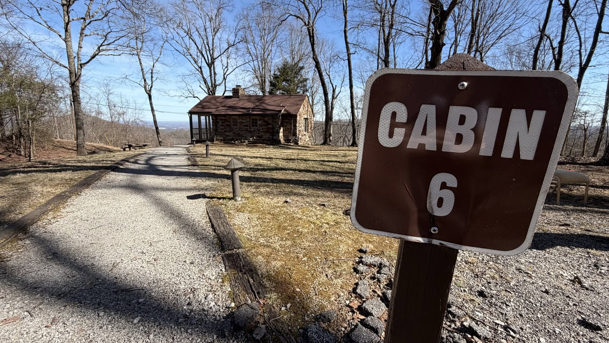 cabin 6 sign and cabin at monte sano mountain